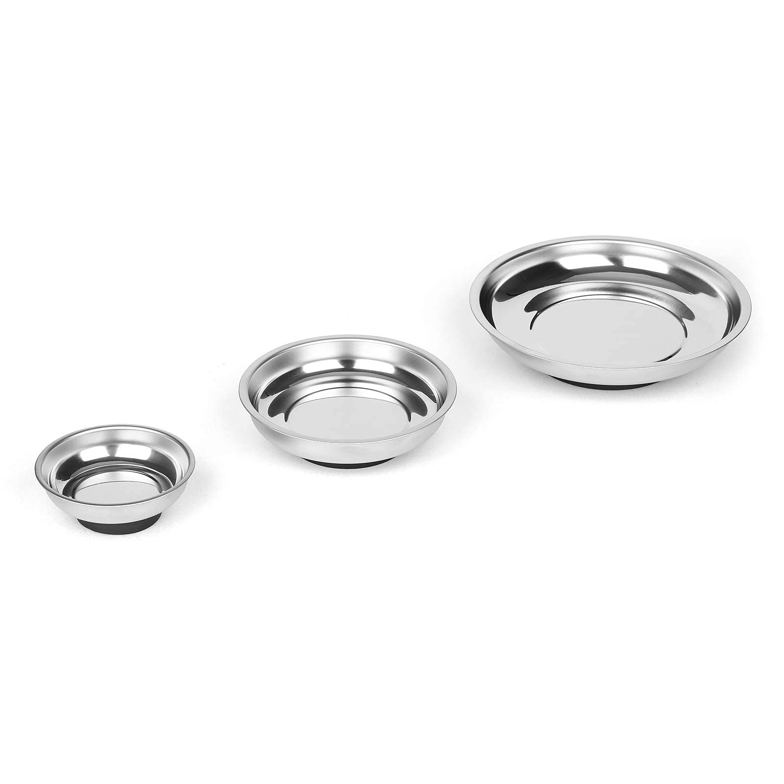 MAY 3-Piece Round Magnetic Tray Set – 3”, 4”, 6” Sizes, Tool Holder For Screws & Parts, Stainless Steel