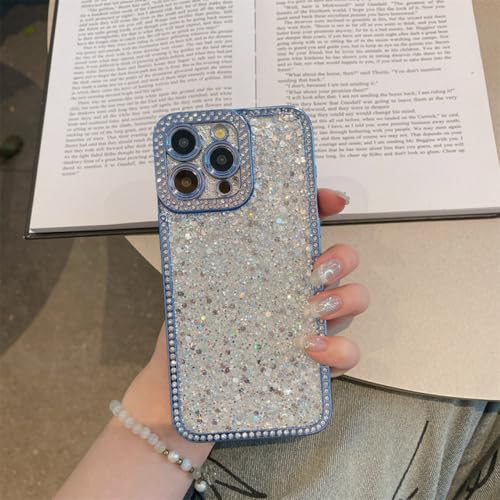 Coque iPhone 15 Pro Max bleu paillettes étincelante idéale pour vos sorties mode