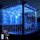 JIMACRO Solar Curtain String Lights, 3Mx3M Waterproof Curtain Lights 10 Pcs Hanging Fairy String Lights 8 Modes 300 LED Waterfall Garden Lights with Remote for Christmas Party Holiday Decorations