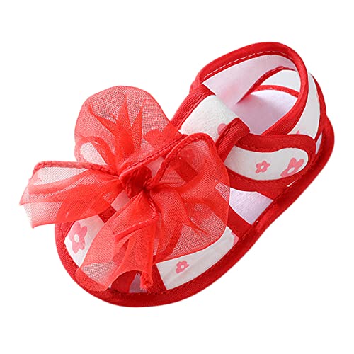 Baby Toddler Sandals Infant Girls Boys Shoes Lace Bow First Walkers Lightweight Flat Sandals Summer (Red, 12 Infant)