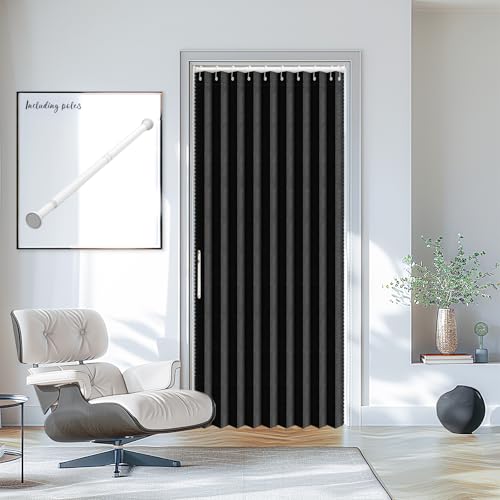 Image of Blackout Sliding Door Curtains for Doorways with Curtain Rods Adjustable 28-39 inch Long, Accordion Doors Magnetic Door Curtain for Bedroom Living Room Doorway Curtain Sets (1 Pack, 43 W x 78 L,Black)