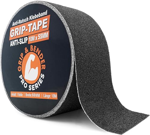 GRIP&BENDER Anti-Rutsch-Klebeband 10M für Außen, Antirutsch-Band für Aussen-Bereiche mit 80-Grit Körnung, Selbstklebende Streifen für Treppen (5,5CM x 10 Meter) GRIP&BENDER Anti-Rutsch-Klebeband 10M für Außen, Antirutsch-Band für Aussen-Bereiche mit 80-Grit Körnung, Selbstklebende Streifen für Treppen (5,5CM x 10 Meter)