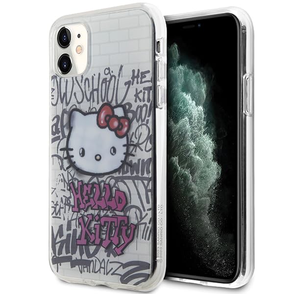 CG MOBILE Hello Kitty HKHCN61HDGPHT Coque pour iPhone 11 / XR 6,1" Coque Rigide Blanche IML Kitty on Bricks Graffiti