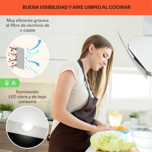 Klarstein-Campana-Extractora-Extractor-Cocina-para-Pared-con-Filtro-Aluminio-Antigrasa-para-Lavavajillas-Flujo-Aire-607mh-LEDs-Controles-Tactil-Campanas-de-Cocina-Extractores-Montaje-Pared