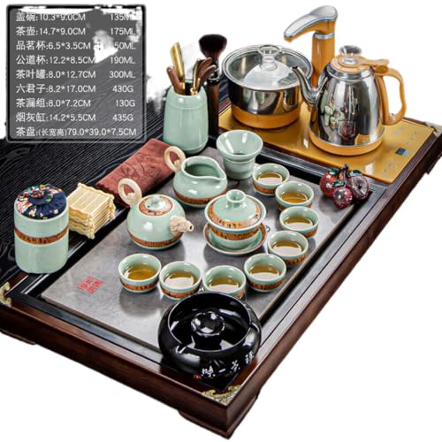 Plateau à thé en bois massif et service Gongfu automatique premium