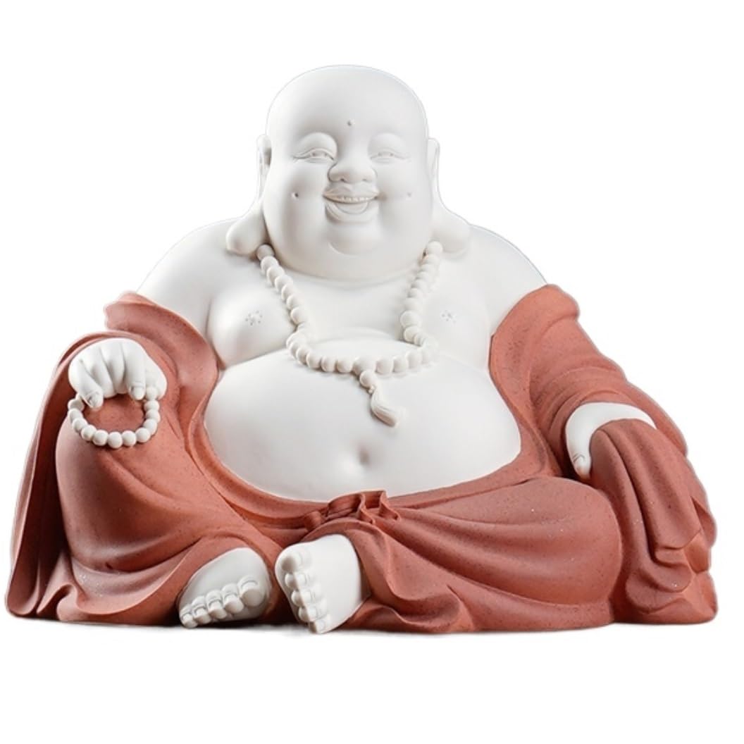 GAOJUNAN Buddha Statue,Zen Altars, 8.2 Inch Laughing Buddha Statues Sculptures Ceramic Statue Home Decor Car Ornament Desk Shelf Decoration(F)