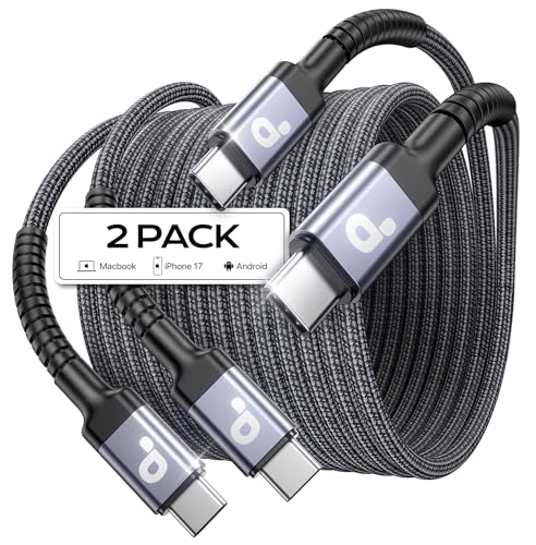 Image of Extra Long USB C to C Cable 15FT, 100W USB C Cable Fast Charging, Upgraded Extra Durable Braided USB C Cord for iPhone 17 16 15 Pro Max, MacBook Pro, Samsung Galaxy S10 S9 Plus, LG and More-2Pack