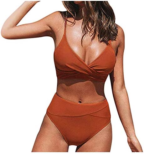 LLUO Bikinis for Women Two Piece High Cut Sexy Bandeau Padded Push Up High Waisted Swimsuit Swimwear Beachwear Bathing Suits