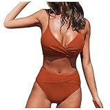 LLUO Bikinis for Women Two Piece High Cut Sexy Bandeau Padded Push Up High Waisted Swimsuit Swimwear