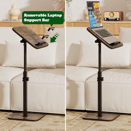 Image of 360 Swivel Sofa Side Table for Couch - Set of 2 - Adjustable Height Laptop Table for Work, TV Trays Table for Snacks Reading fits Bed Chair with Phone & Tablet Slot