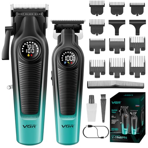 VGR 196 & 996 Tondeuse Cheveux Hommes Professionnel kit, Tondeuse Cheveux Professionnelle Sans Fil Avec Mode turbo, Lame Céramique Revêtement Titane, Écran LED, 10...