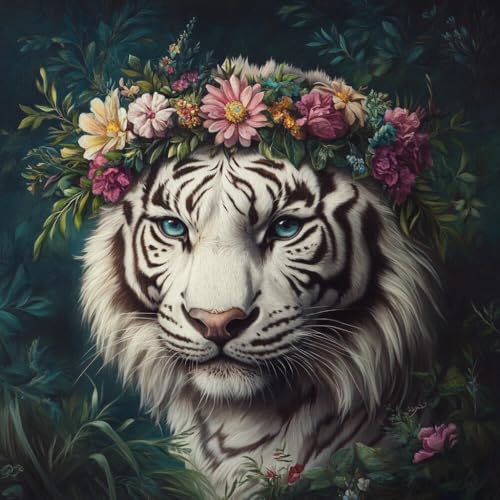 Kit broderie perles tigre et fleurs Rqwybcaxn loisir créatif 40x40 cm