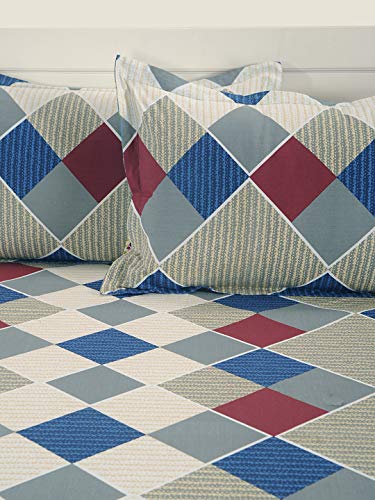 Image of Swayam Pure Cotton King Bedsheet with 2 Pillow Covers | 160 TC Soft Breathable Bed Sheet | Geometric Printed | Size 108 x 108 inch | Comfortable & Durable for Bedroom - Blue & Beige