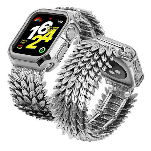 Bracelet Apple Watch extensible en acier inoxydable avec motif écailles et coque VIQIV