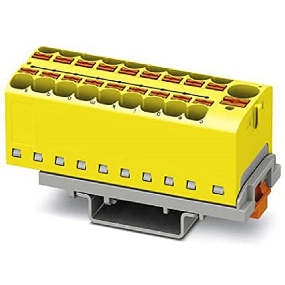 Phoenix Contact Ptfix 10/18X4-NS35 Ye - Blocco Di Distribuzione, Numero Di Connettori 19, Sezione Trasversale 0,5 Mm² - 10 Mm², Awg 20-6, Larghezza 28,6 Mm, Giallo, 8 Pezzi-image