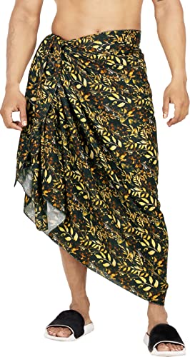 HAPPY BAY Men's Beach Holidays Cover Up Summer Long Sarong Wrap Beachwear Vacation Cover-Up Lava Lava for Men One Size Brown, Leaves