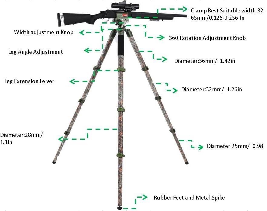 Clamping Tripod Rest Camo Tripod Stand with Integrated Clamp Head Bubble Level Sturdy Aluminum Frame Lightweight Adjustable Legs for Outdoors(Forest Camouflage) - Image 8
