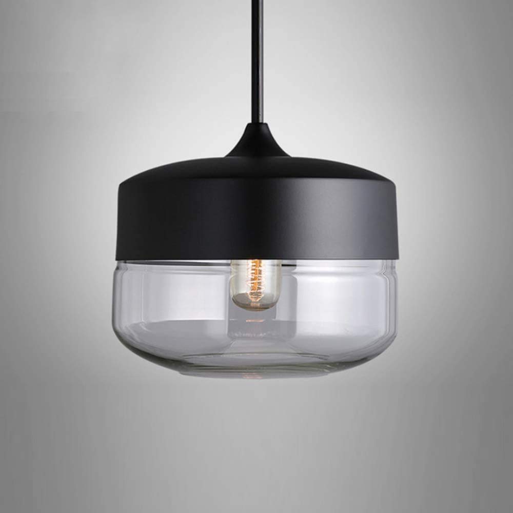 LYMSXAZOU Vintage Glass Pendant Light Shade - Retro Industrial Hanging Lamp with Chrome Base E27 Chandelier for Kitchen Dining Room Loft Cafe Bar & Restaurant Transparent Design