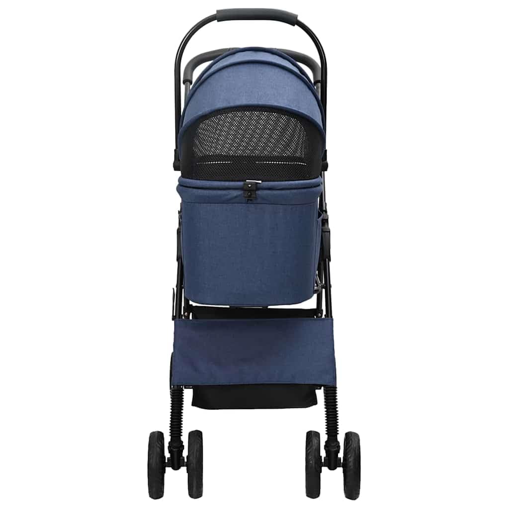 Faltbarer Haustierwagen Blau 81 x 47 x 99 cm Polyester für Hunde Katzen Tragbarer Tierbuggy mit Netz und Regenverdeck ideal für Spaziergänge Reisen Outdoor und Indoor Nutzung