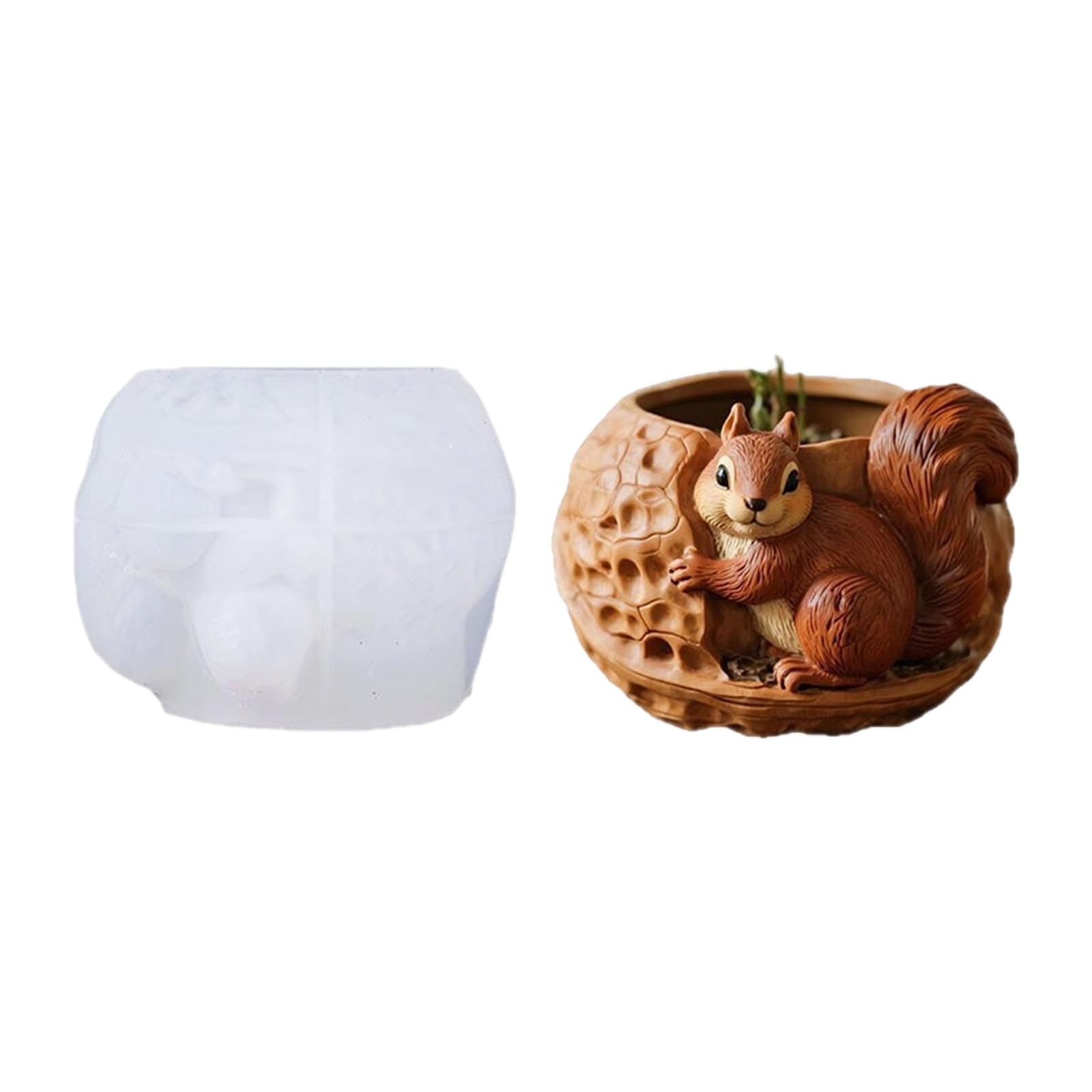NEWFT Silicone Craft Mold with Smooth Surfaces Planter for Creating Decorative Squirrels Planter Resin Cement Projects