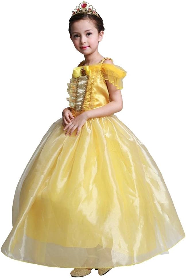 Lito Angels Girls' Princess Dress Up Costumes Halloween Fancy Party Dress Golden Trimmed with Accessories