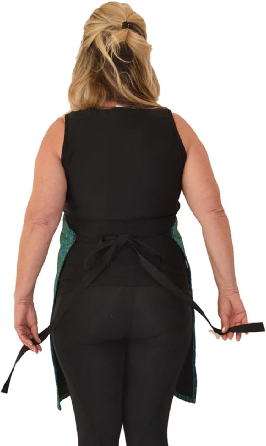 Ladybird Line 142 Green Sparkle Waterproof and Hair Resistant Apron with Adjustable Neckband and 2 Front Pockets, Ideal for Hair Stylists and Home and Kitchen- One Size Fits Most