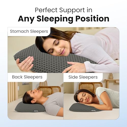 Image of CareFoam Orthopedic Memory Foam Pillow for Comfortable Sleep, Neck & Shoulder Pain Relief with Removable Zipper Black Jacquard Cover 20 x 13 x 4 Inch Pack of 1