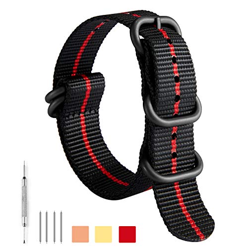 Image of BINLUN Premium Ballistic Nylon Watch Strap, Heavy Duty 5-Ring Replacement Watch Band with Stainless Steel Buckle, Comfortable Sport Band for Men Women, Fits 18-24mm