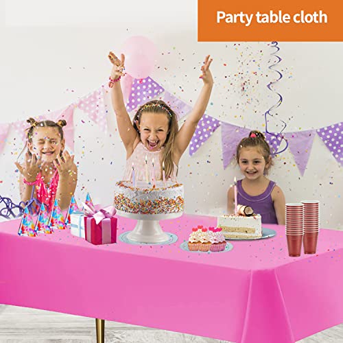 Image of Party Dimensions Pink Plastic Tablecloths, 12 Pack, 54 x 108 Rectangle | Disposable Waterproof Plastic Table Cover for Birthdays, Weddings, Graduations, Picnics & BBQs, Indoor Outdoor, 6-8 ft Tables