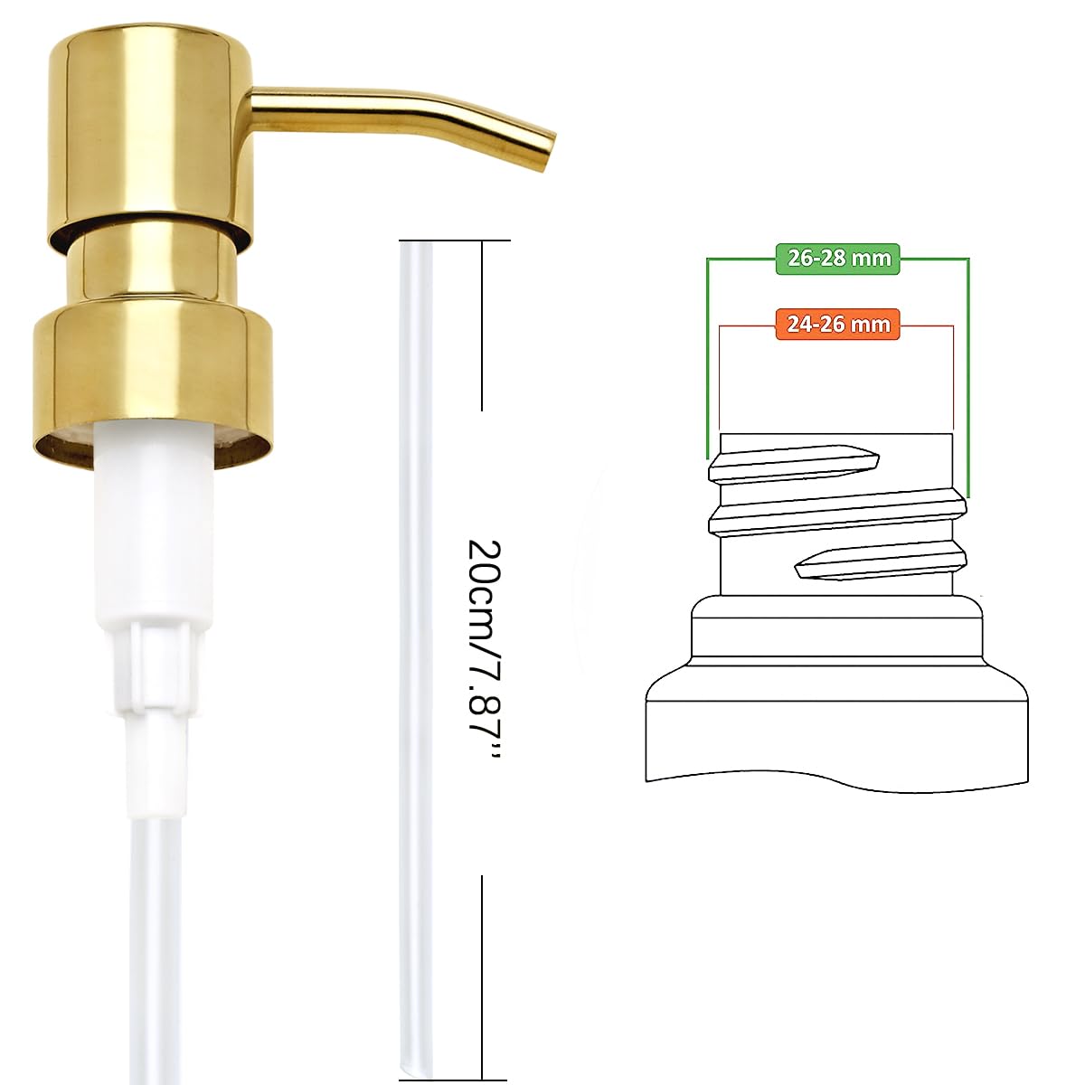 Gold Soap Dispenser Pump Replacement - 304 Stainless Steel Hand Liquid Soap and Lotion Dispenser Pumps Replacement for Regular Mouth Bottles, Standard 28/400 Neck Size,2 Pack