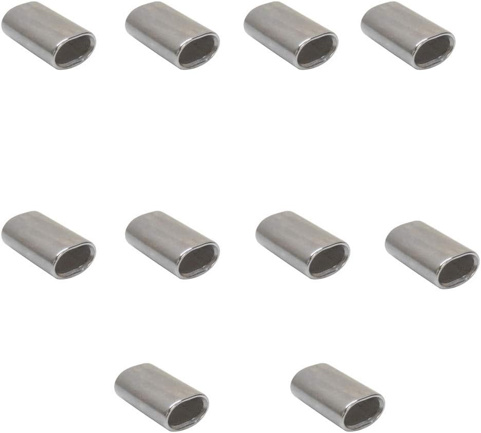 MH GLOBAL 10 Pieces 1/8 Inch Stainless Steel Chamfer Marine Wire Rope Oval Crimping Sleeves