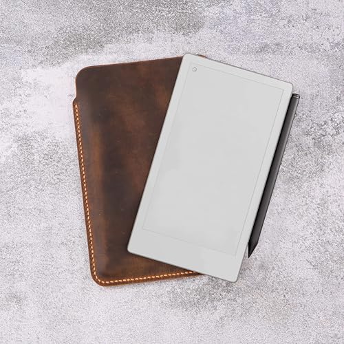 Genuine Leather Sleeve for Remarkable Paper Pro Move 7.3, Hand-Sewn Saddle-Stitch Slim Case for Work/Travel - Thumbnail 2