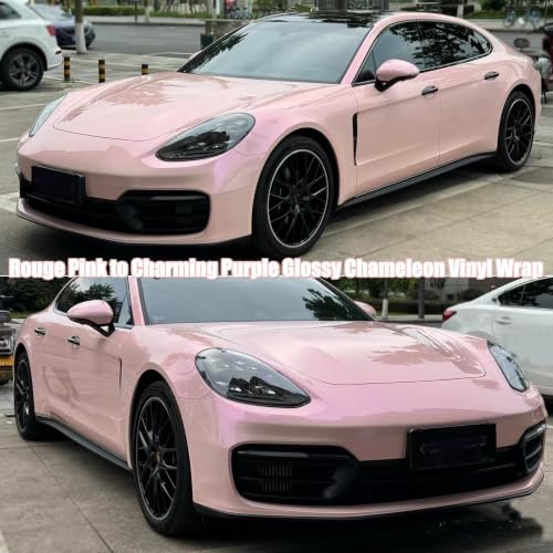Image of Rouge Pink to Charming Purple Glossy Chameleon Vinyl Wrap Color Change DIY Vehicle Vinyl Film, 59.84 inch x 78.74 inch