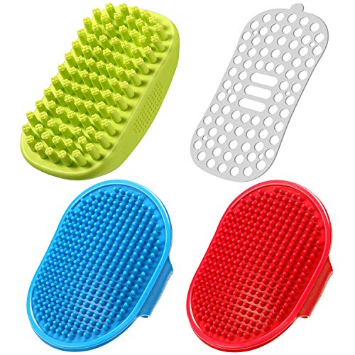 3 Pieces Pet Shampoo Brush Set Include 1 Piece Dog Shampoo Rubber Brush with Fur Catching Screen and 2 Pieces Dog Grooming Brush Set for Long and Short Hair Small Pets Dogs Cats Shampooing Massaging