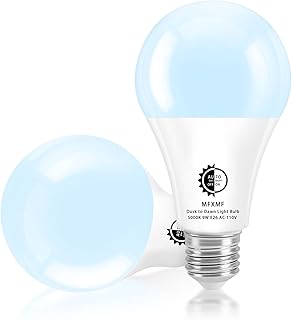 mfxmf Dusk to Dawn Light Bulbs Outdoor 2 Pack, 5000K Daylight Automatic On/Off Outdoor Light Bulbs for Porch Lights,9W (60 Watt Equivalent) A19 E26 Base Outdoor LED Light Bulbs for Porch Garage Yard
