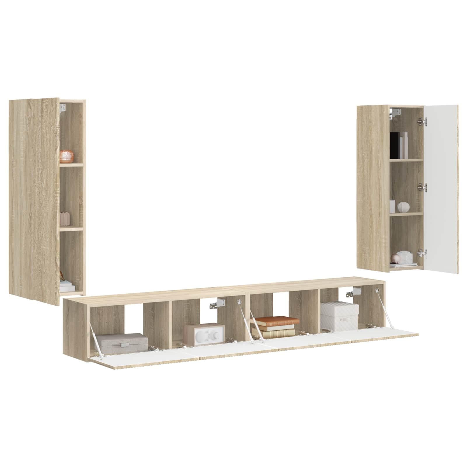 Set 4 Mobiletti TV da Parete Rovere Sonoma Legno Multistrato | Mobile soggiorno salotto porta televisione con ante a cerniera per organizzare decoder e accessori.