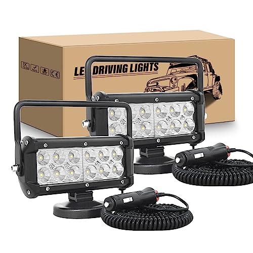 RIGIDON 2Pcs 7 Pulgadas 36W Faros Trabajo LED Con Imán, Flood Luz 12V Lámpara Portátil Para 4x4 Off Road Camión Coche Todoterreno SUV Vehículos, 6000K Faros Antiniebla