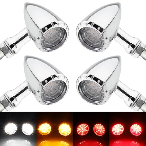 Image of TSUNG 4PCS Motorcycle Bullet LED Front Rear Turn Signal Light SMD Blinker Indicator for Cruiser Chopper Bobber Cafe Racer Street Bike (SMD LED-4PCS Chrome)