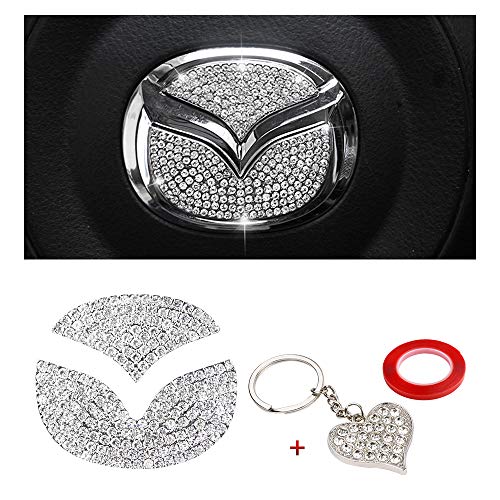 PIFOOG for Mazda Steering Wheel Emblem Cover Logo Sticker Crystal Car Decorative Accessories for Mazda 3 5 6 8 CX3 CX4 CX5 CX7 CX8 CX9 MX2 MX3 MX5 Accessory Silver (Logo Cap)