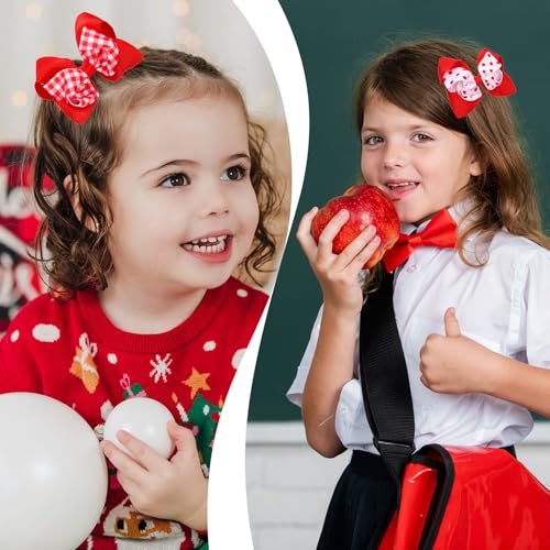 Image of Whaline 6 Pcs Red White Christmas Hair Bow Clips Red Plaid Stripe Dot Hair Barrettes Grosgrain Ribbon Alligator Clips for Girls Hairs Accessories Xmas Party, 3 Styles