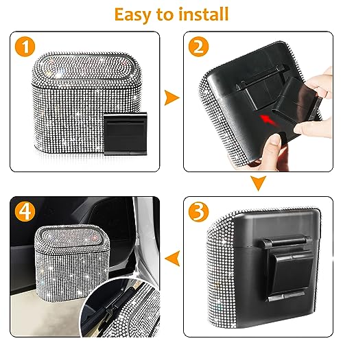 Image of Accmor Bling Car Trash Can with 30pcs Garbage Bags, Vehicle Trash Bin with Lid Auto Dustbin Organizer Garbage Storage, Sparkling Crystal Mini Trash Container Holder