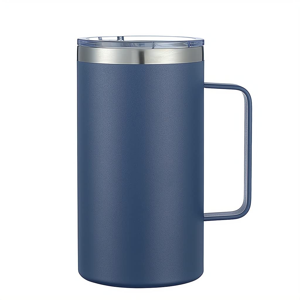 Coffee Mug, 22 Oz Stainless Steel Insulated Coffee Mug with Handle, Double Wall Vacuum Travel Mug, Tumbler Cup with Sliding Lid for Hot and Cold Drinks, Tea, and Coffee (Dark Blue)