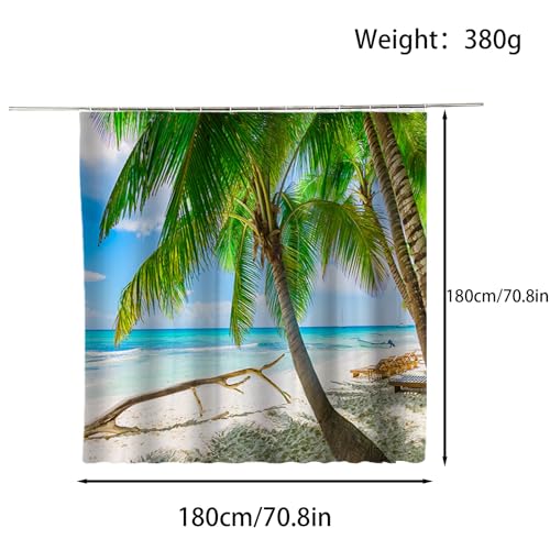 FAIRYGATE Garden Shower Curtain Outdoor Shower Curtains Polyester Fabric Waterproof Bath Curtains Antibacterial Bathroom Curtain with Hooks 180 * 180cm Beach B8818 - Image 2
