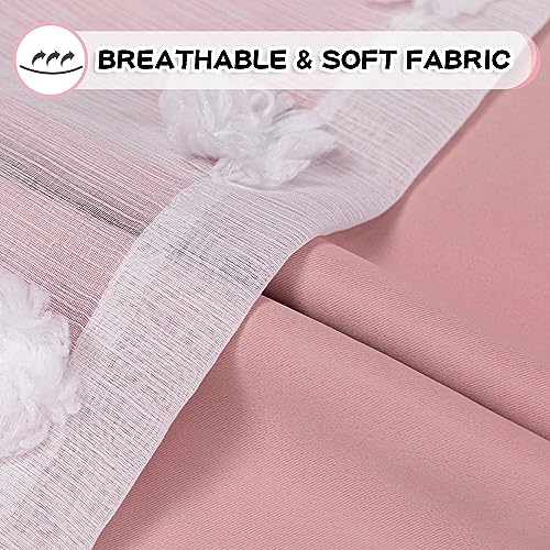 Image of MYSKY HOME Light Blocking Pink Curtains for Living Room White Sheer Pom Pom Kids Room Decor Drapes 102 Inches Long Double Layer Curtain for Sliding Door Grommet Window Panels Set of 2 52 inch x 102 inch