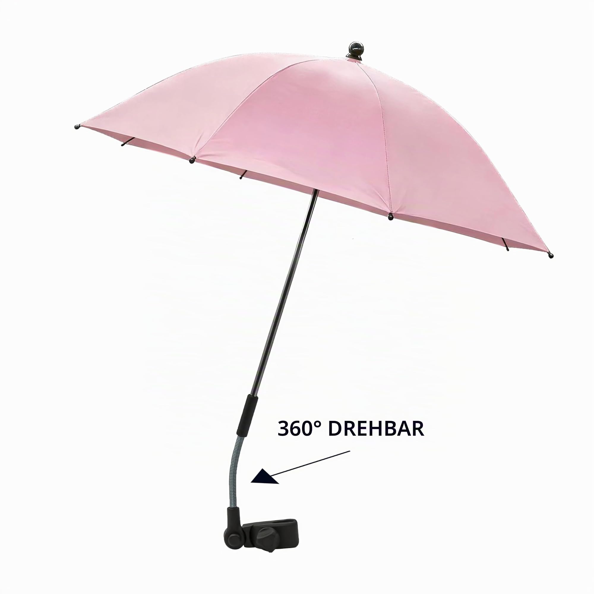Alephnull Baby Kinderwagen Regenschirm Kinderwagen Sonnenschirm Kinderwagen Sonnenschirm mit Klemme 360 Grad Einstellbar Wasserdicht Regenschirm für Kinderwagen (Rosa-L)
