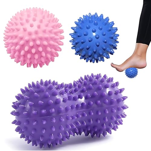 GNALIA Balle De Massage - Lot De 2 Boules + 1 Cacahuète - Myofascial 7.5Cm & 9Cm - Couleurs Pastel (Rose, Violet, Bleu) - Pour Réflexologie Et Relaxation Musculaire - Dos, Pieds, Épaule