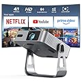 ?Officially-Licensed APP & 1800ANSI?Smart Mini Projector with WiFi and Bluetooth, VISSPL Native 1080P Auto Focus & Keystone Portable Outdoor Projector, 4K Support Home Movie Projector Sliver