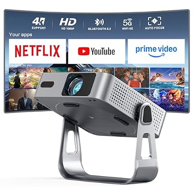 ?Officially-Licensed APP & 1800ANSI?Smart Mini Projector with WiFi and Bluetooth, VISSPL Native 1080P Auto Focus & Keystone Portable Outdoor Projector, 4K Support Home Movie Projector Sliver