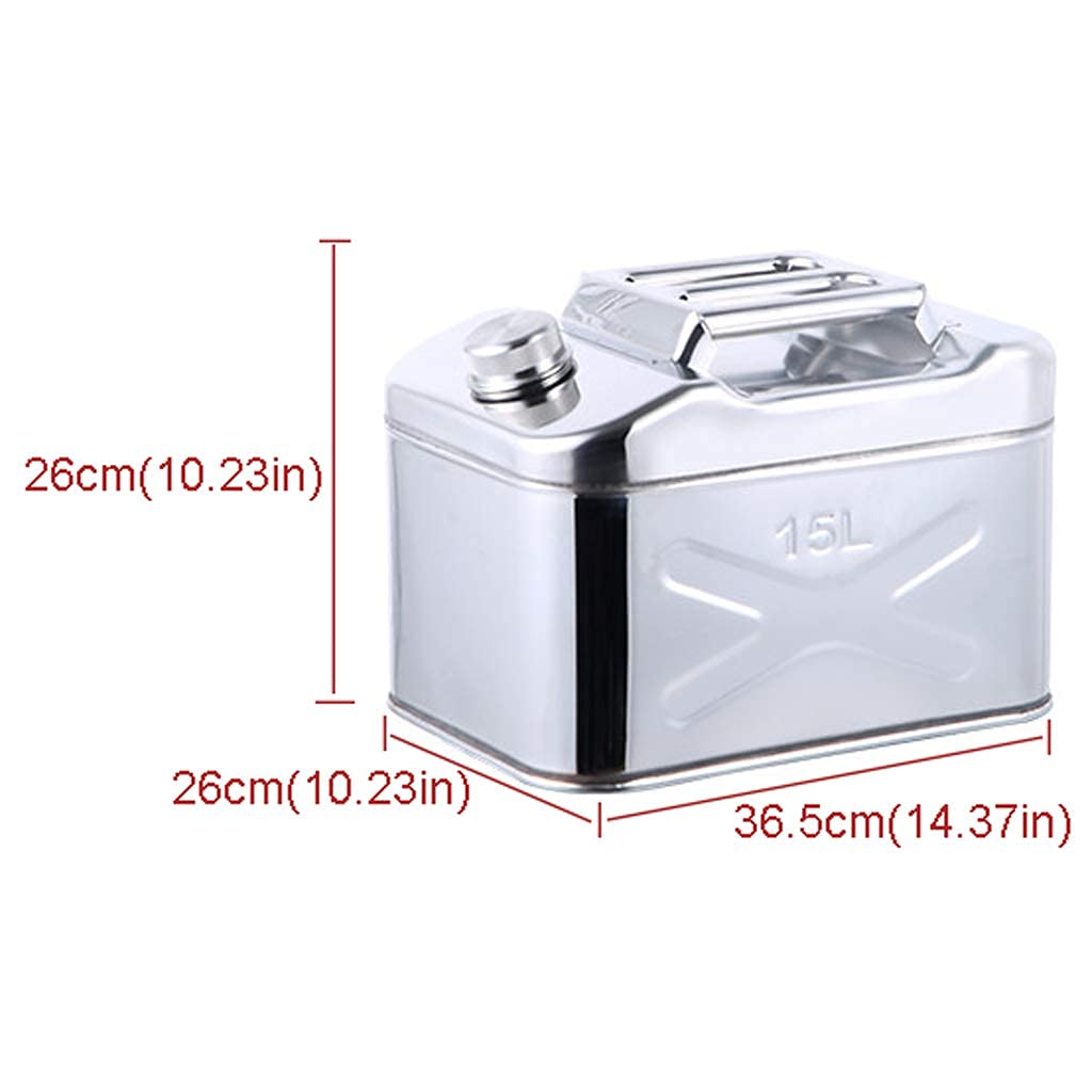 Tragbarer Kraftstoffkanister, 15 l, Benzintank aus Metall, Edelstahl 304, mit Ölführungsrohr, verdickter Benzin-Diesel-Ersatzkanister (15 l) (15 l)