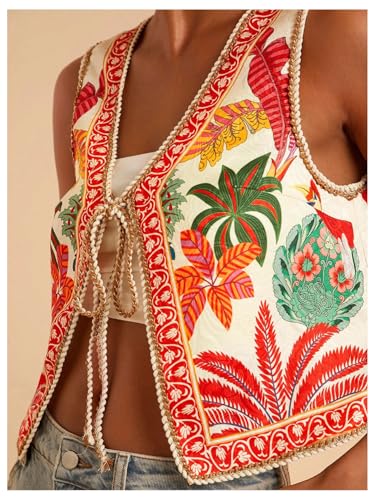 GORGLITTER Women's Western Vest Tie Front Tops Boho Vintage Country Concert Rodeo Cowgirl Outfits Trendy 20254